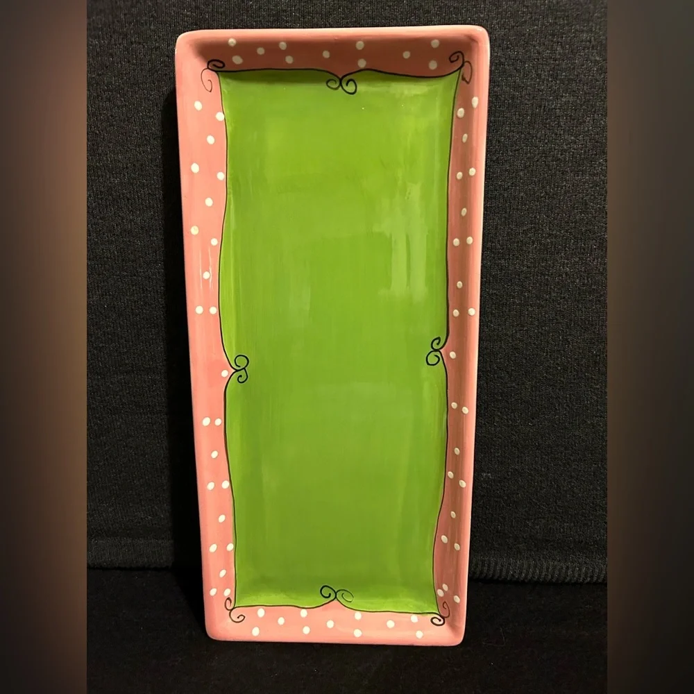 MSC Mainstreet Collection Hand Painted Rectangular Tray Green & Pink